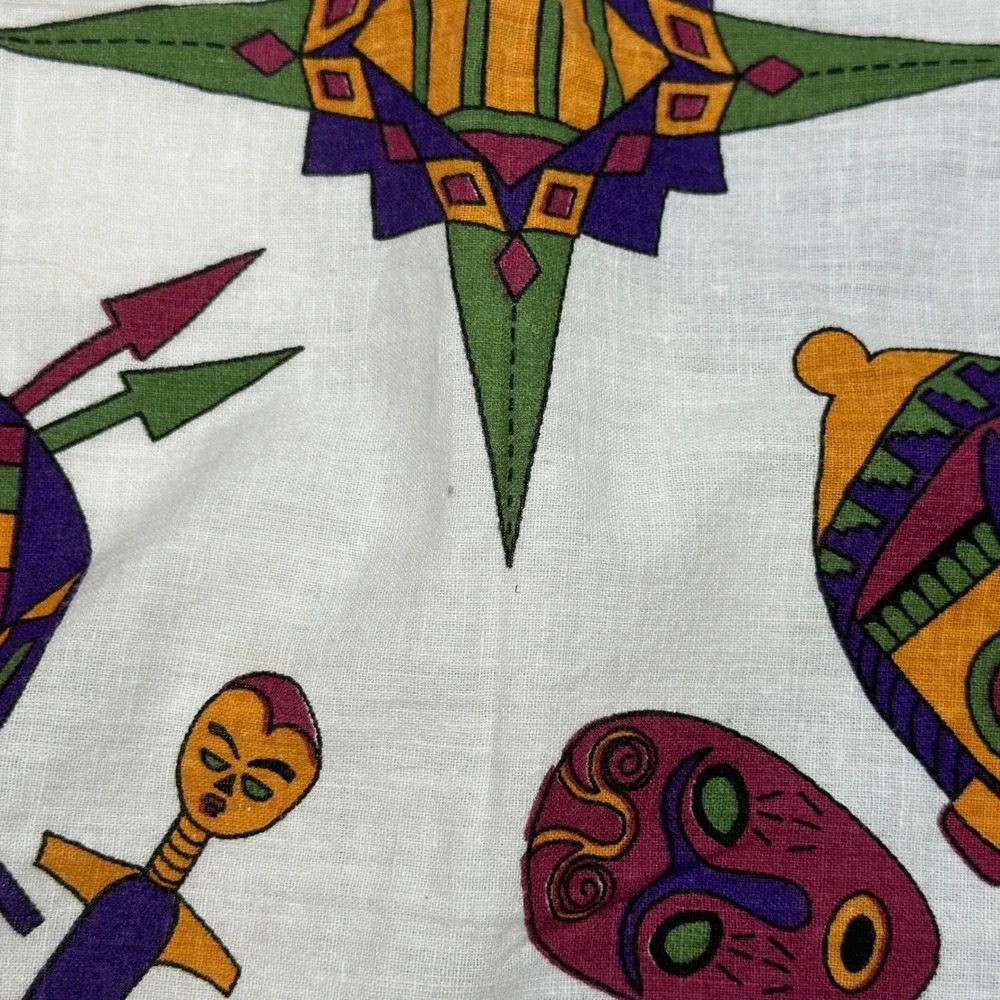 Vintage Tribal Mask Shield All Cotton Bandana Made in USA RN13960 Burgundy Multi